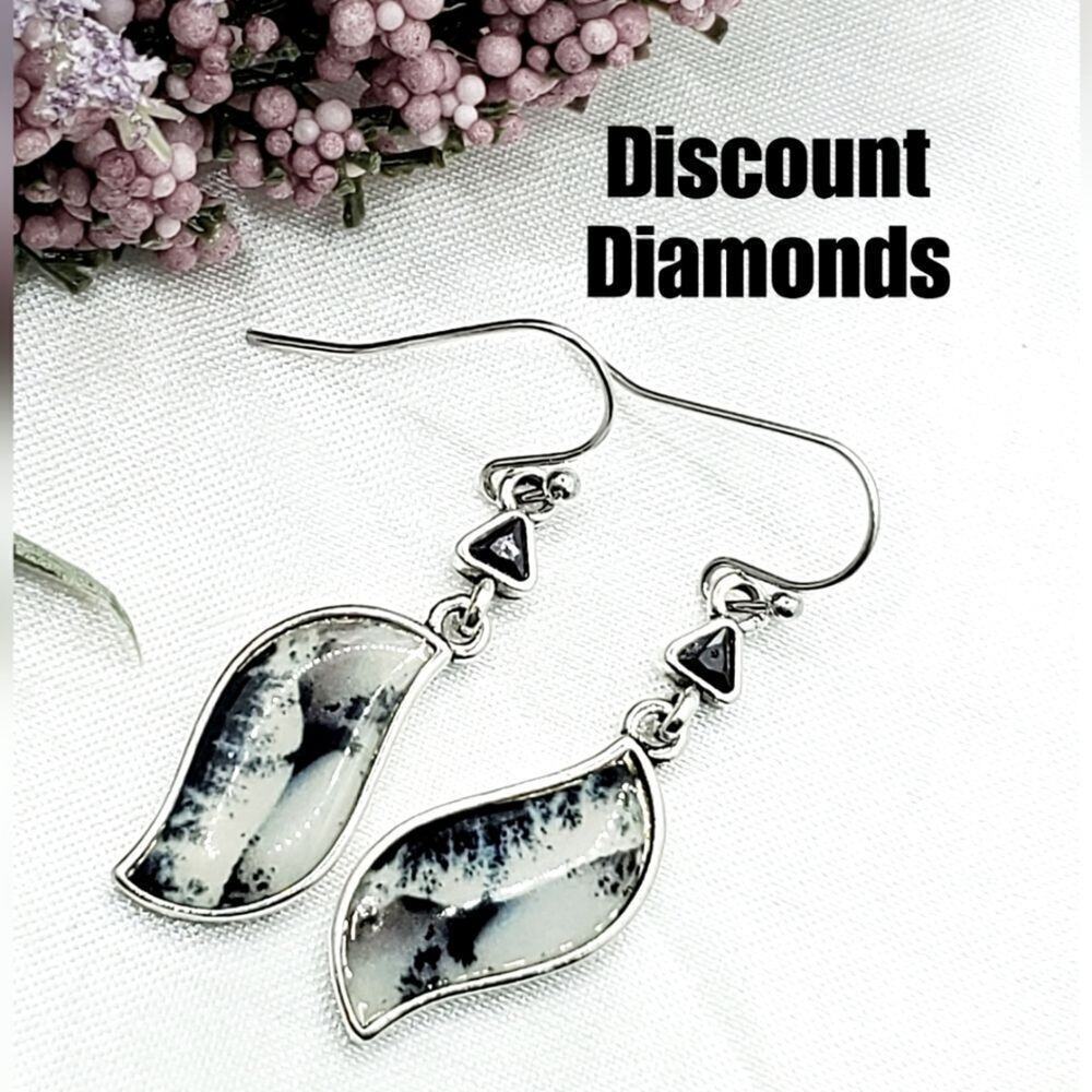 Dendritic Opal Drop Dangle French Hook Earrings 925 Silver